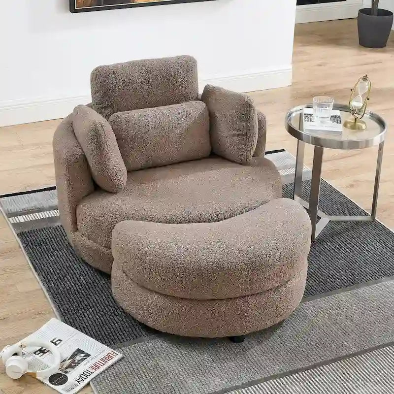 Sillón barril giratorio extragrande para acurrucarse, con otomana de almacenamiento con forma de luna