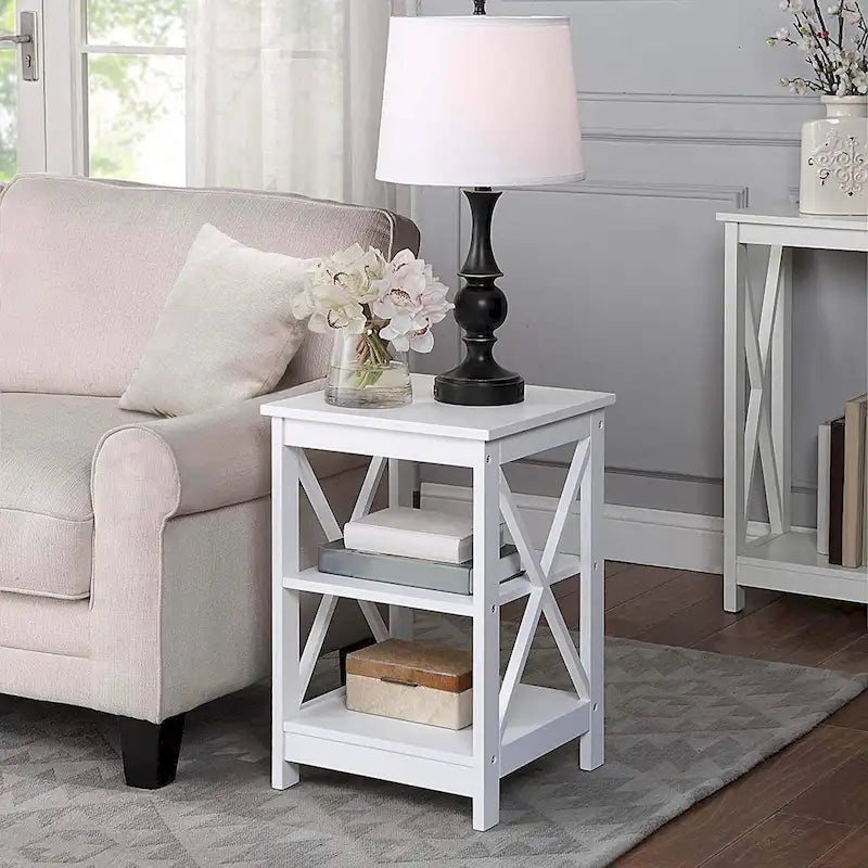 Mesa auxiliar moderna con estantes, estructura resistente, fácil de montar, ideal para dormitorios y apartamentos