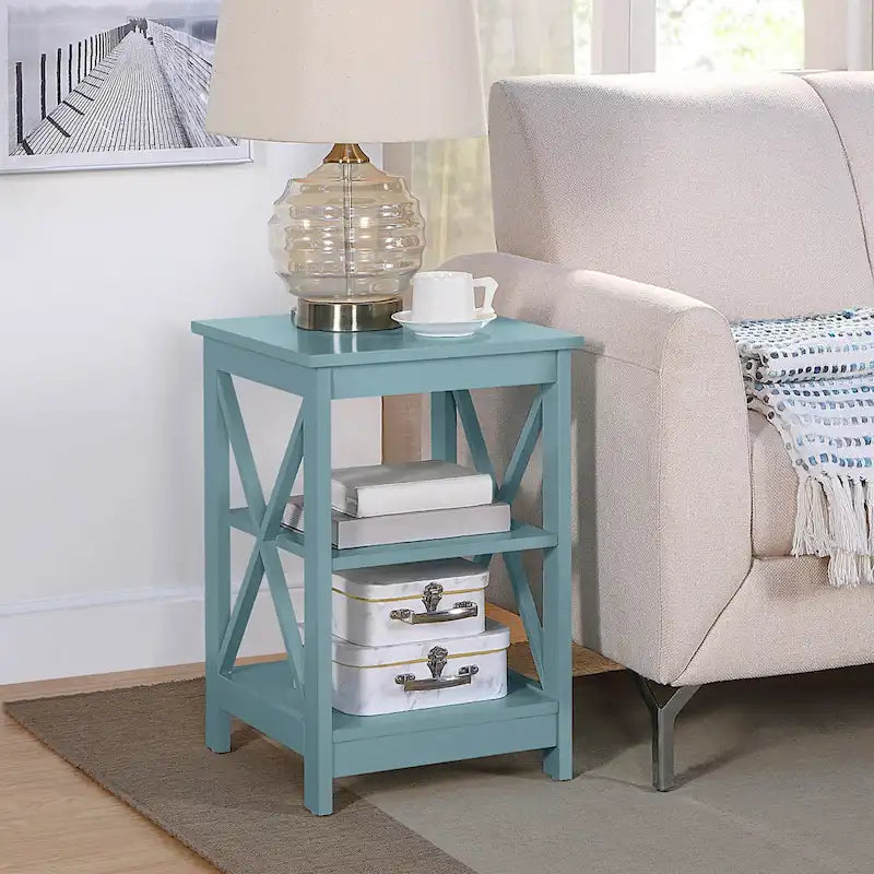 Mesa auxiliar moderna con estantes, estructura resistente, fácil de montar, ideal para dormitorios y apartamentos