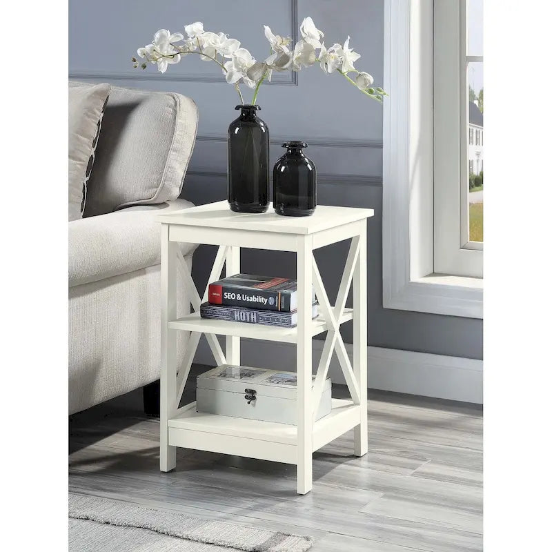 Mesa auxiliar moderna con estantes, estructura resistente, fácil de montar, ideal para dormitorios y apartamentos