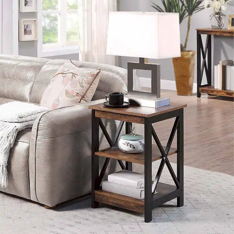 Mesa auxiliar moderna con estantes, estructura resistente, fácil de montar, ideal para dormitorios y apartamentos