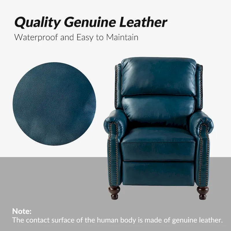 Fauteuil inclinable moderne du milieu du siècle en cuir véritable, garniture à clous, lot de 2