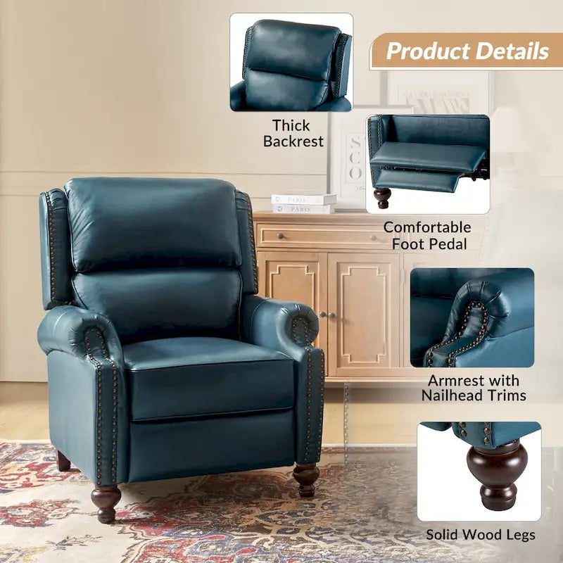 Fauteuil inclinable moderne du milieu du siècle en cuir véritable, garniture à clous, lot de 2