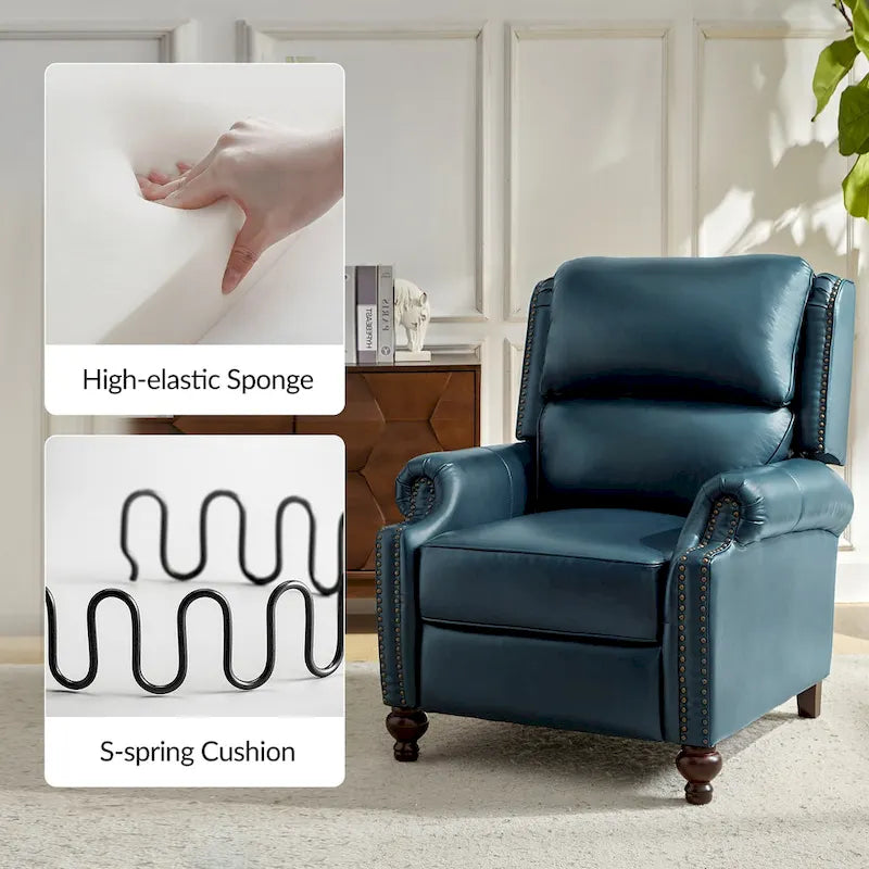 Fauteuil inclinable moderne du milieu du siècle en cuir véritable, garniture à clous, lot de 2