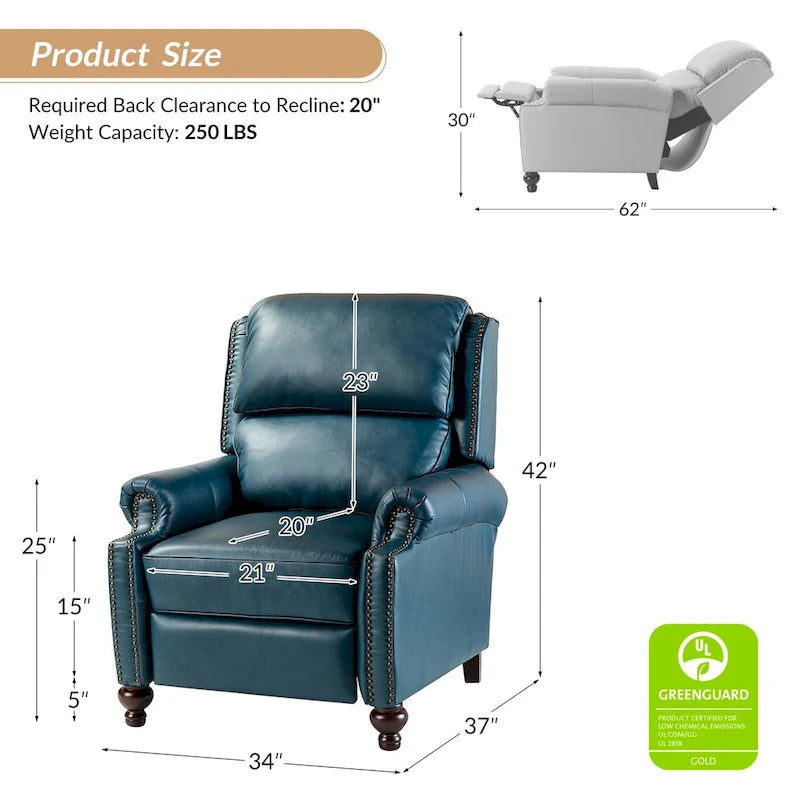 Fauteuil inclinable moderne du milieu du siècle en cuir véritable, garniture à clous, lot de 2