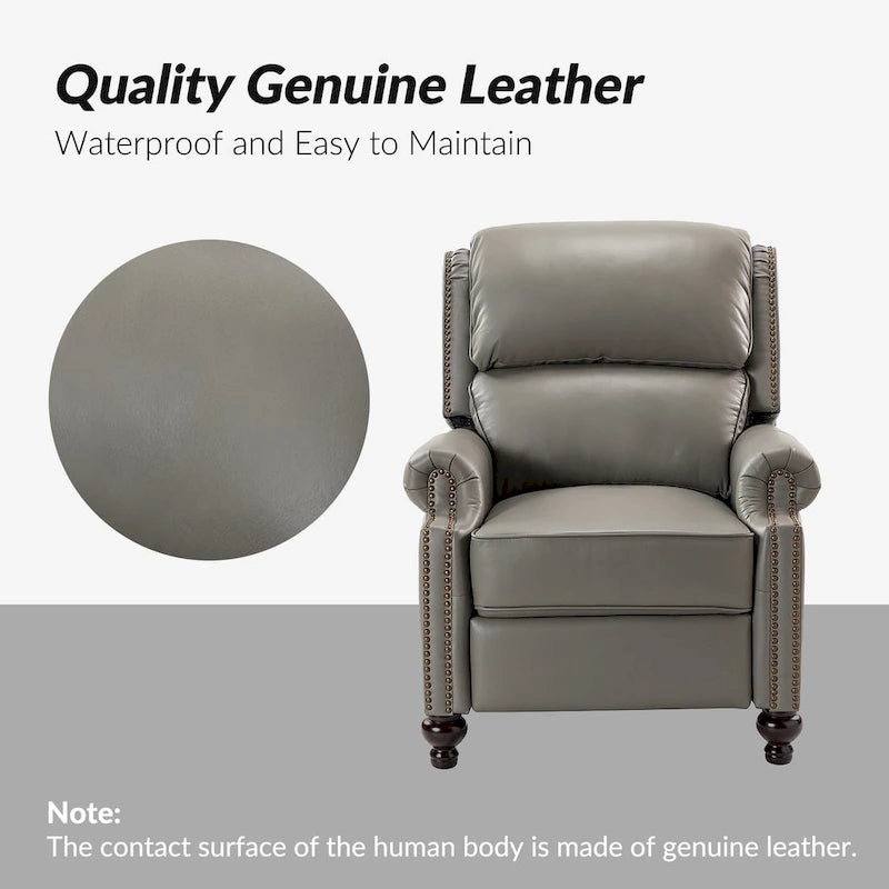 Fauteuil inclinable moderne du milieu du siècle en cuir véritable, garniture à clous, lot de 2