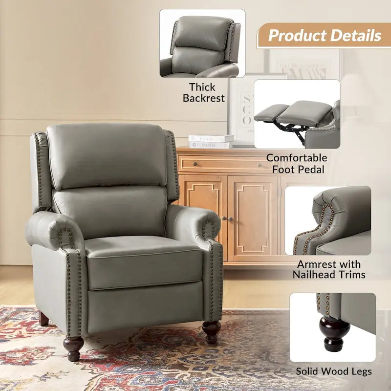 Fauteuil inclinable moderne du milieu du siècle en cuir véritable, garniture à clous, lot de 2