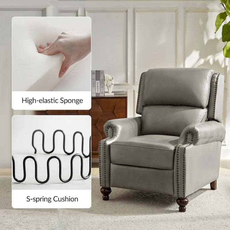Fauteuil inclinable moderne du milieu du siècle en cuir véritable, garniture à clous, lot de 2