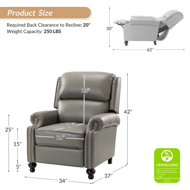 Fauteuil inclinable moderne du milieu du siècle en cuir véritable, garniture à clous, lot de 2