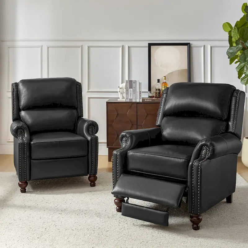 Fauteuil inclinable moderne du milieu du siècle en cuir véritable, garniture à clous, lot de 2