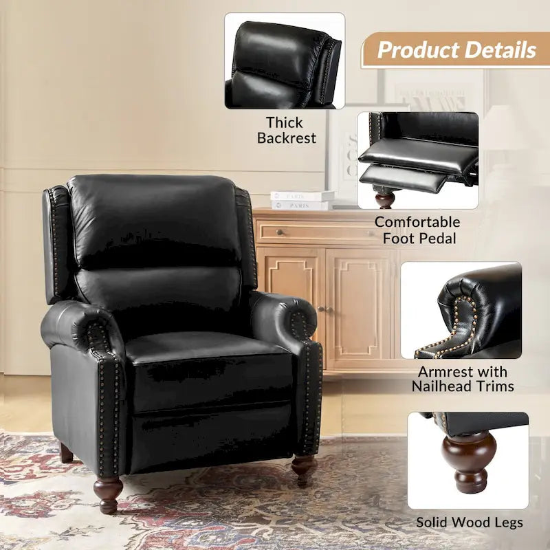 Fauteuil inclinable moderne du milieu du siècle en cuir véritable, garniture à clous, lot de 2