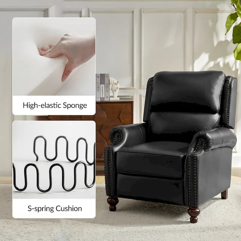 Fauteuil inclinable moderne du milieu du siècle en cuir véritable, garniture à clous, lot de 2