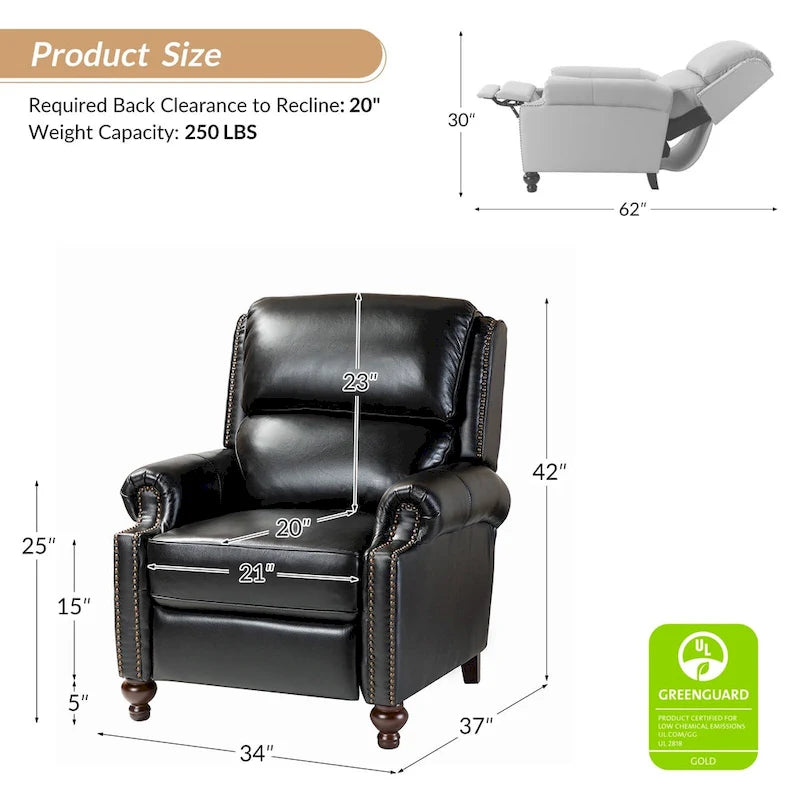 Fauteuil inclinable moderne du milieu du siècle en cuir véritable, garniture à clous, lot de 2