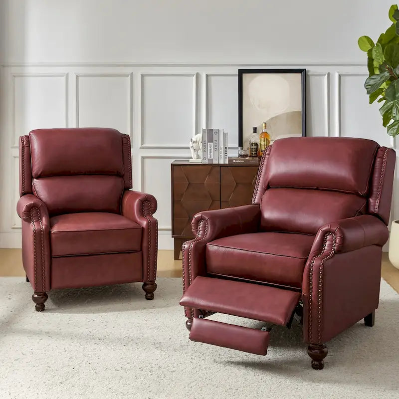 Fauteuil inclinable moderne du milieu du siècle en cuir véritable, garniture à clous, lot de 2