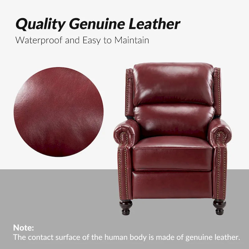 Fauteuil inclinable moderne du milieu du siècle en cuir véritable, garniture à clous, lot de 2