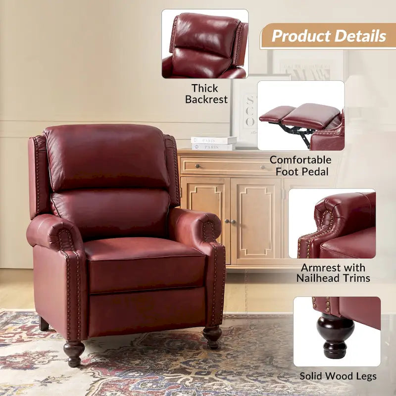 Fauteuil inclinable moderne du milieu du siècle en cuir véritable, garniture à clous, lot de 2