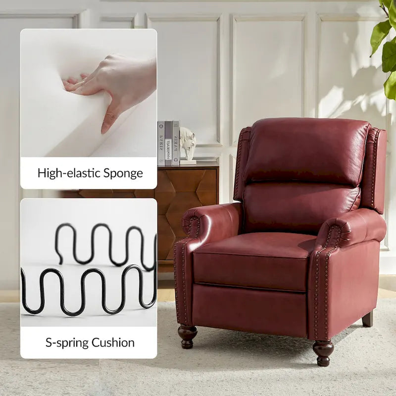 Fauteuil inclinable moderne du milieu du siècle en cuir véritable, garniture à clous, lot de 2