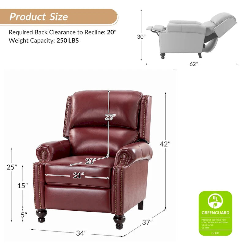 Fauteuil inclinable moderne du milieu du siècle en cuir véritable, garniture à clous, lot de 2
