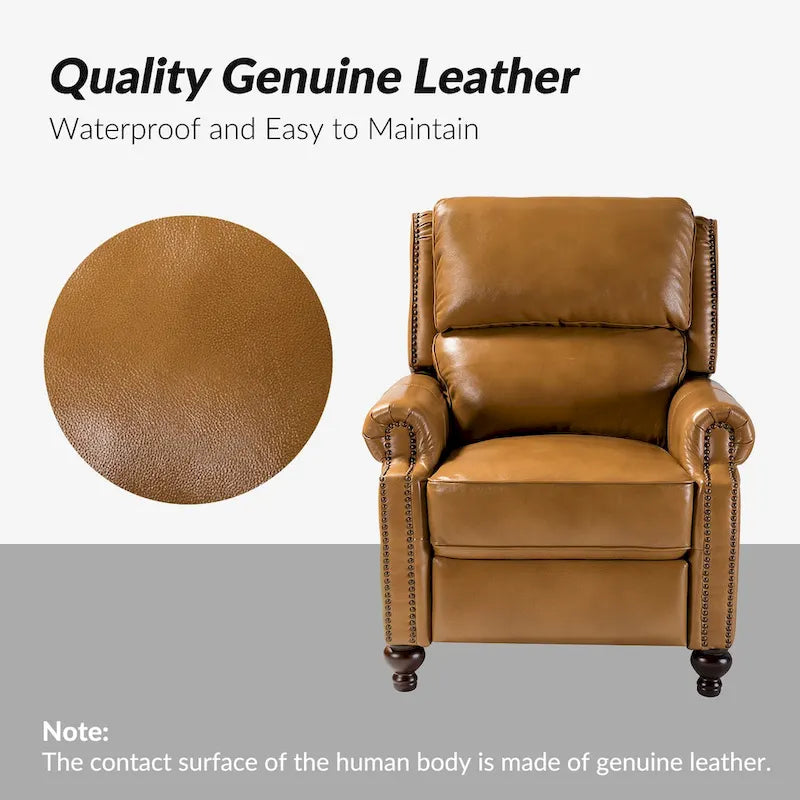Fauteuil inclinable moderne du milieu du siècle en cuir véritable, garniture à clous, lot de 2