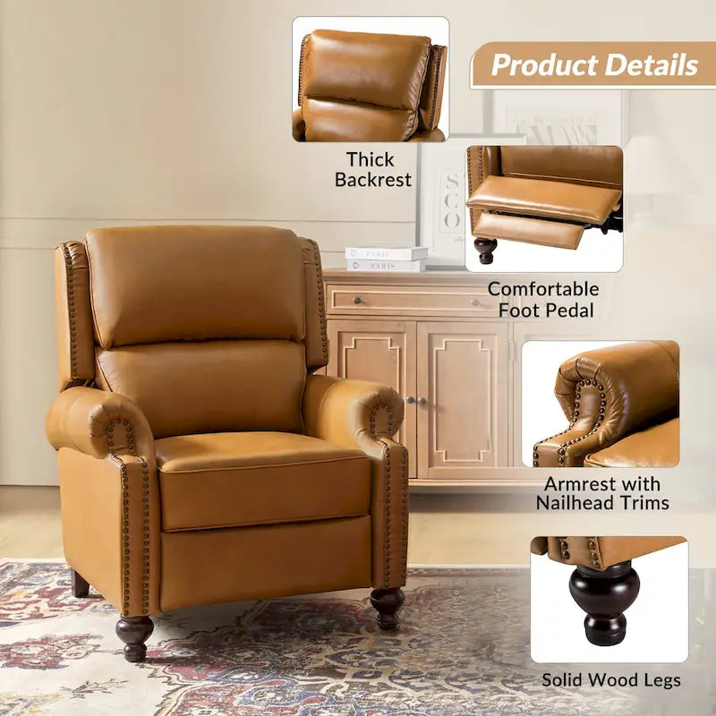 Fauteuil inclinable moderne du milieu du siècle en cuir véritable, garniture à clous, lot de 2