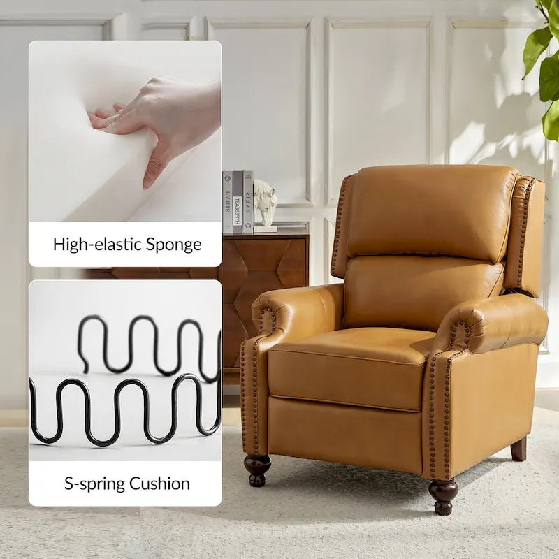 Fauteuil inclinable moderne du milieu du siècle en cuir véritable, garniture à clous, lot de 2