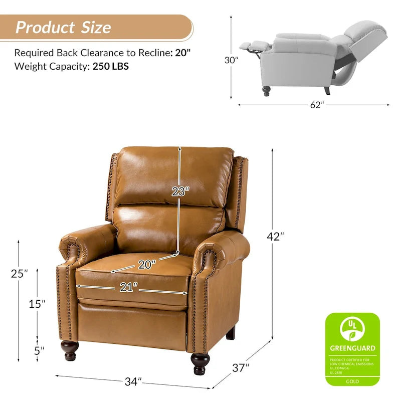 Fauteuil inclinable moderne du milieu du siècle en cuir véritable, garniture à clous, lot de 2