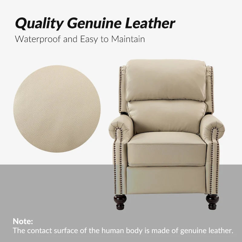 Fauteuil inclinable moderne du milieu du siècle en cuir véritable, garniture à clous, lot de 2