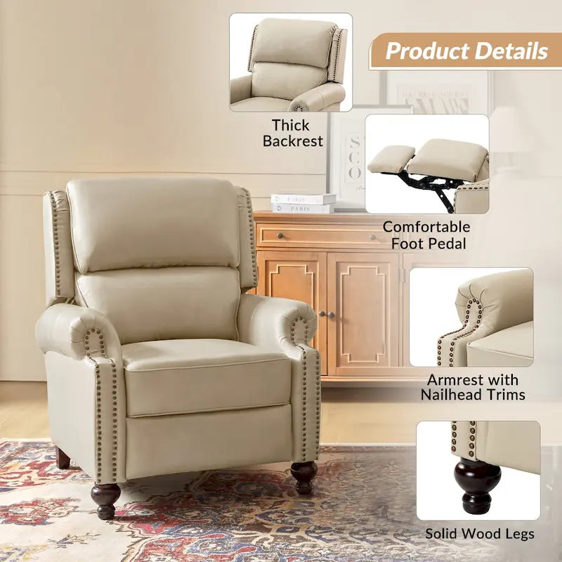 Fauteuil inclinable moderne du milieu du siècle en cuir véritable, garniture à clous, lot de 2