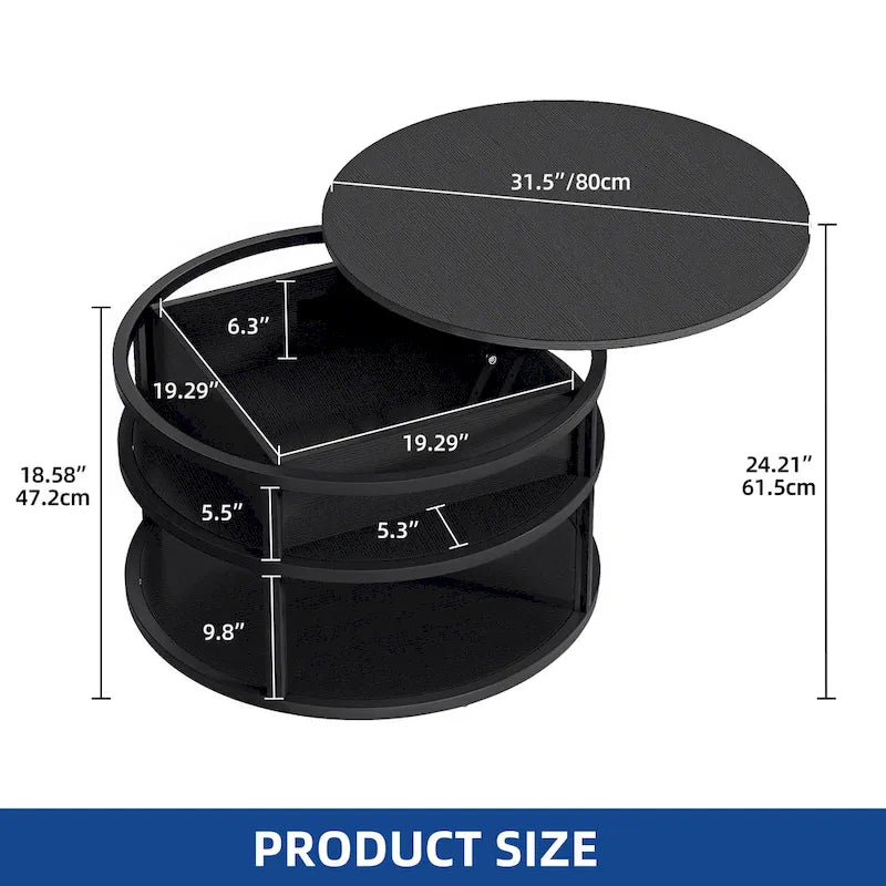 Table basse ronde relevable avec rangement dissimulé