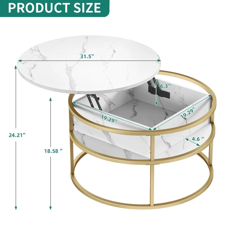 Table basse ronde relevable avec rangement dissimulé