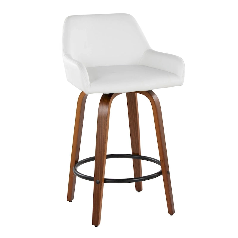Taburete de mostrador de altura fija de 26 con patas de madera curvada y reposapiés redondo (juego de 2)