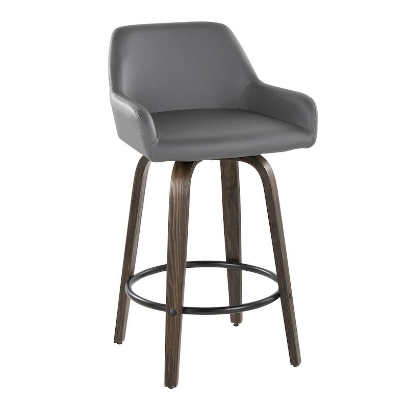 Taburete de mostrador de altura fija de 26 con patas de madera curvada y reposapiés redondo (juego de 2)