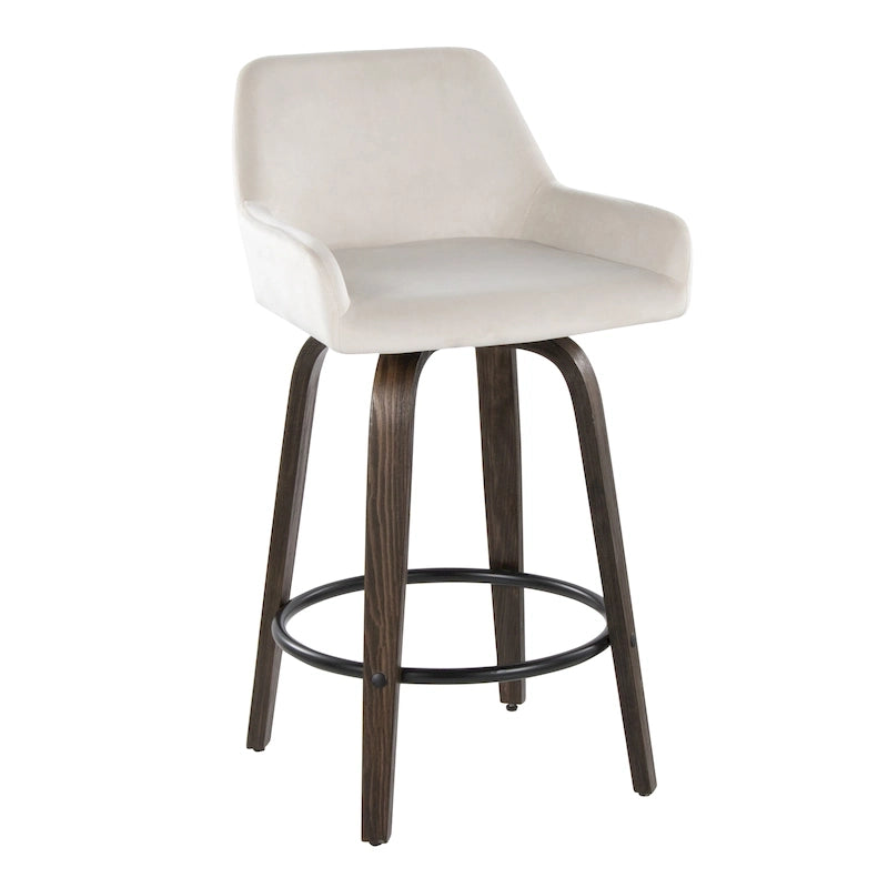 Taburete de mostrador de altura fija de 26 con patas de madera curvada y reposapiés redondo (juego de 2)