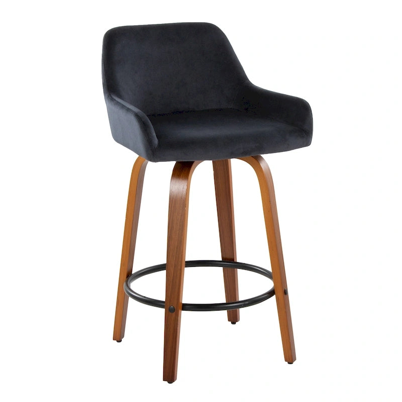 Taburete de mostrador de altura fija de 26 con patas de madera curvada y reposapiés redondo (juego de 2)