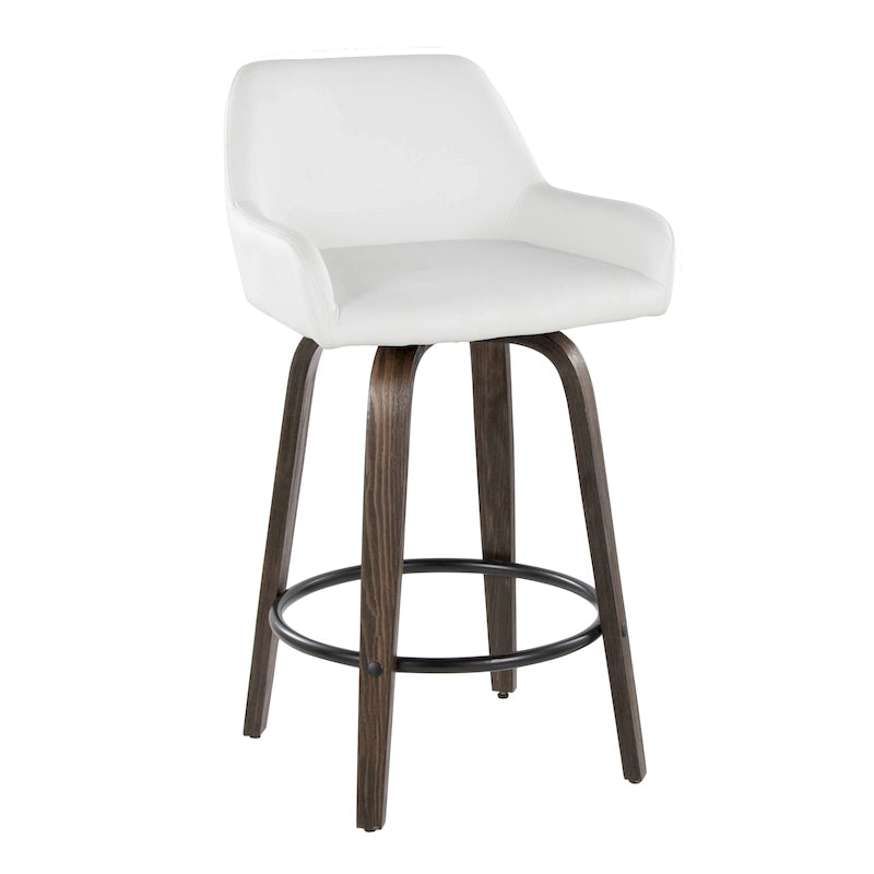 Taburete de mostrador de altura fija de 26 con patas de madera curvada y reposapiés redondo (juego de 2)