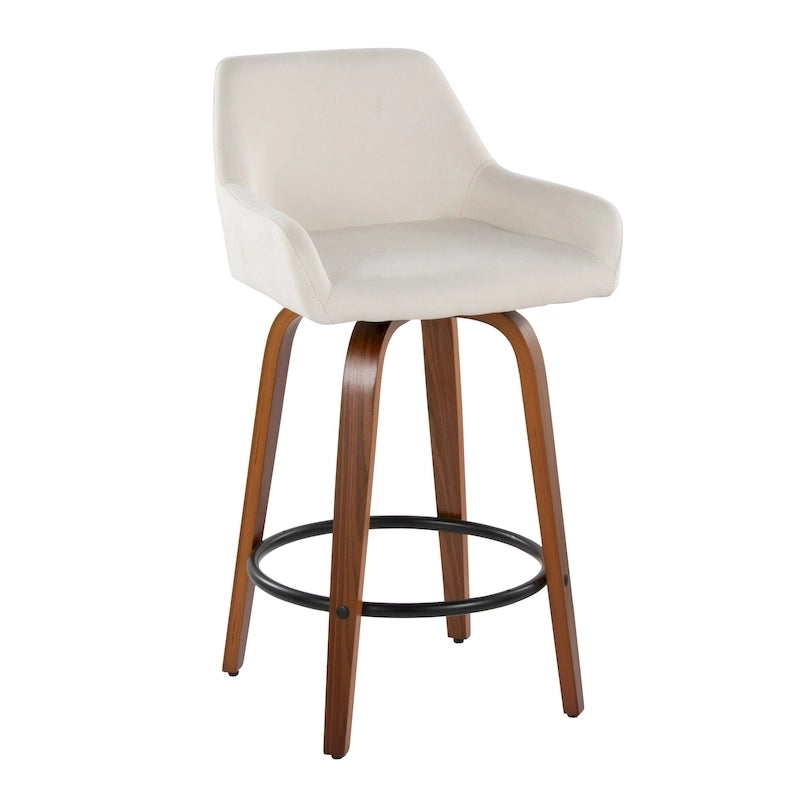 Taburete de mostrador de altura fija de 26 con patas de madera curvada y reposapiés redondo (juego de 2)