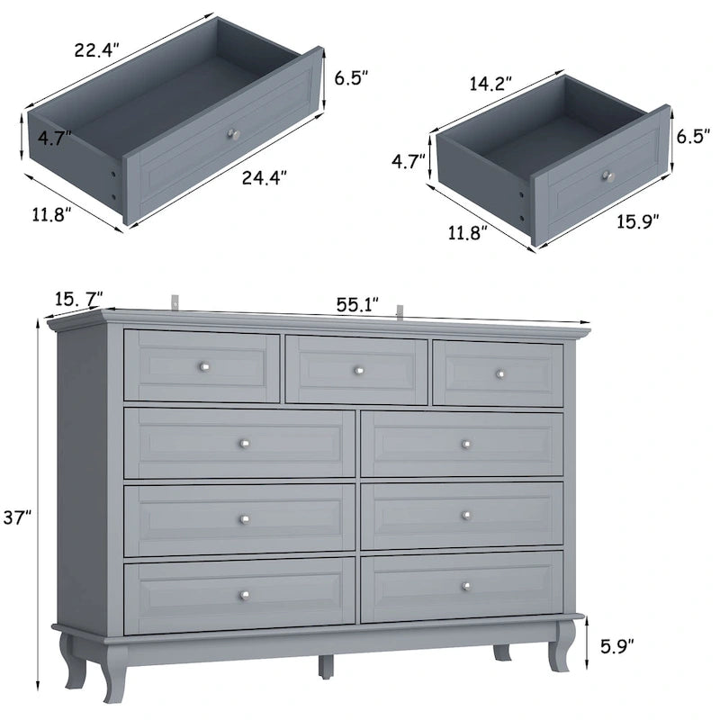 Commode à 9 tiroirs 55.1W : design spacieux et épuré, finition laquée