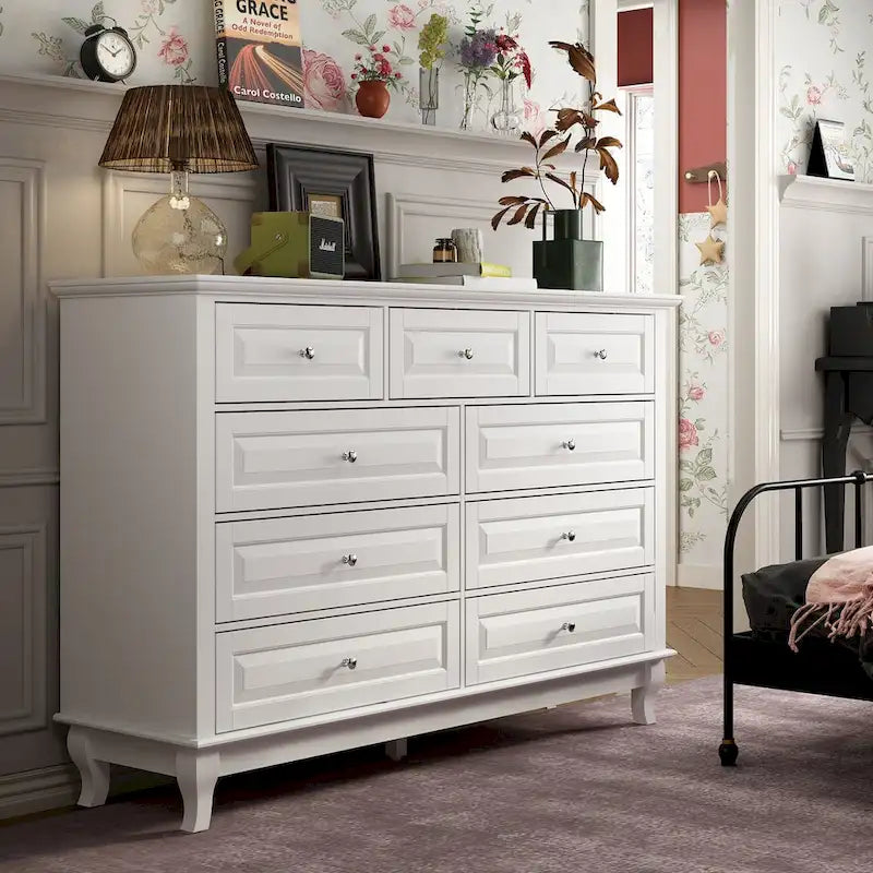 Commode à 9 tiroirs 55.1W : design spacieux et épuré, finition laquée