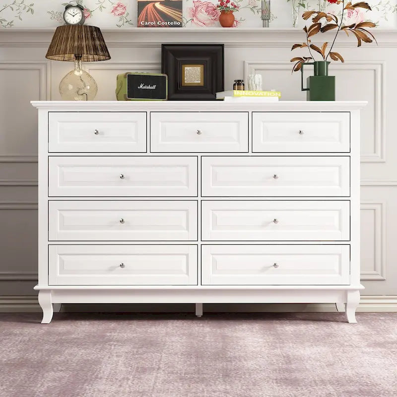 Commode à 9 tiroirs 55.1W : design spacieux et épuré, finition laquée