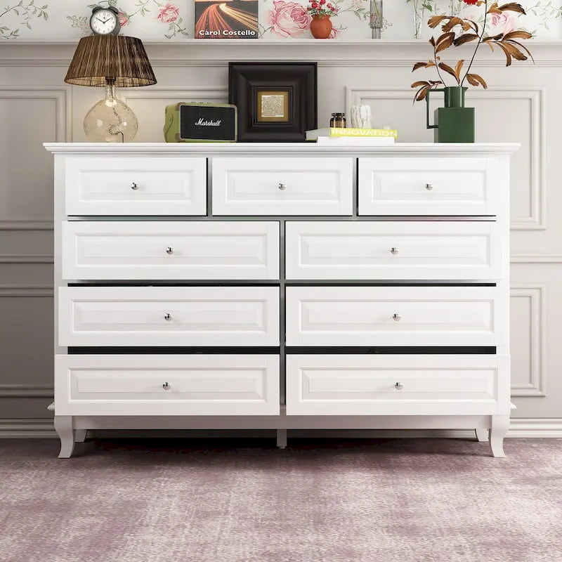 Commode à 9 tiroirs 55.1W : design spacieux et épuré, finition laquée