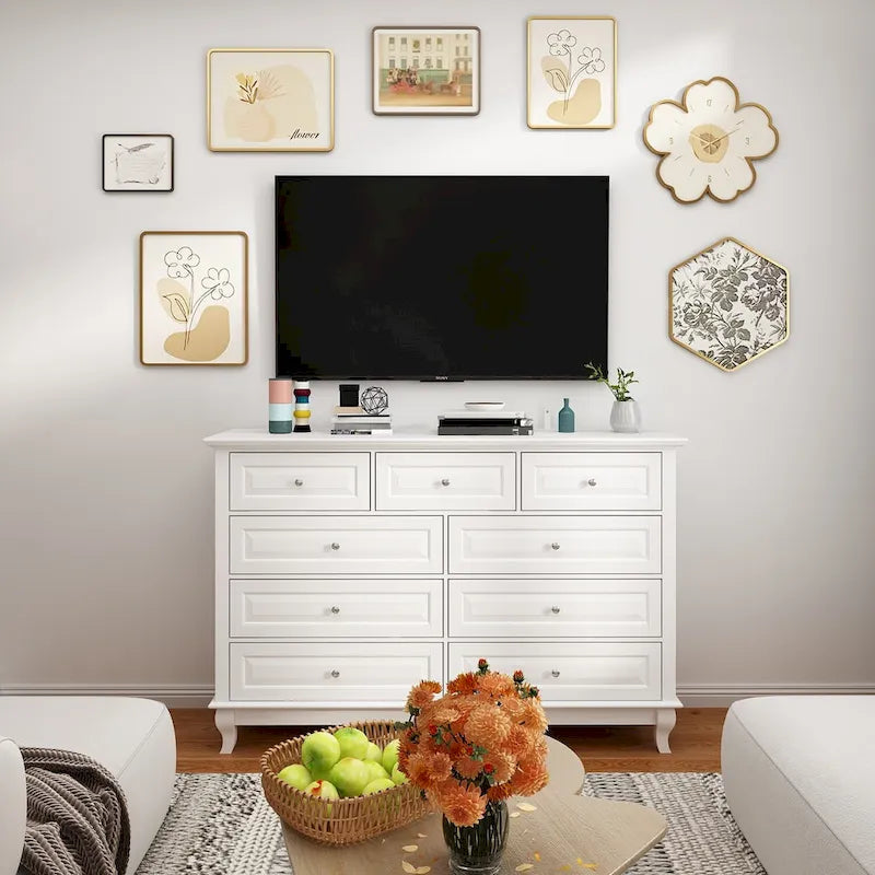 Commode à 9 tiroirs 55.1W : design spacieux et épuré, finition laquée