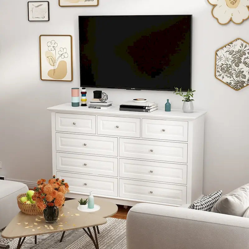 Commode à 9 tiroirs 55.1W : design spacieux et épuré, finition laquée