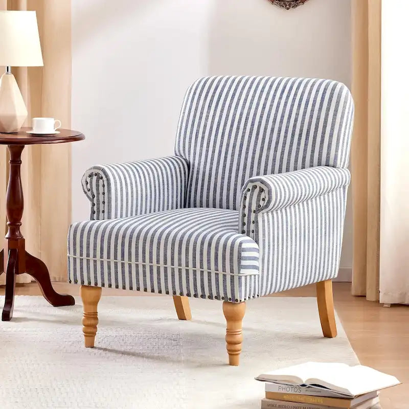 Sofá decorativo tapizado, sillón tipo club de lino con patas para sala de estar