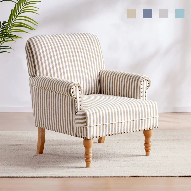 Sofá decorativo tapizado, sillón tipo club de lino con patas para sala de estar
