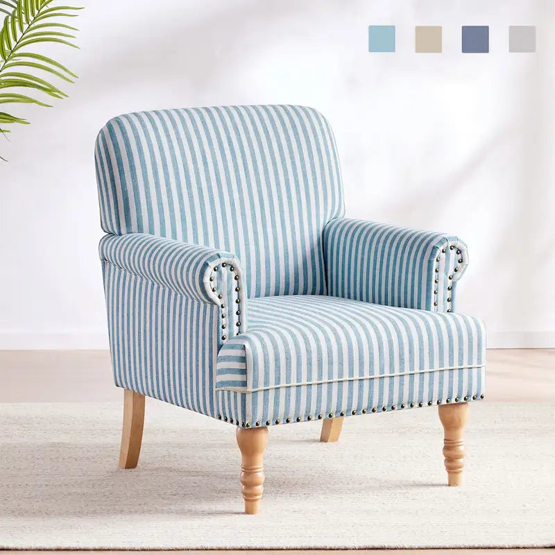 Sofá decorativo tapizado, sillón tipo club de lino con patas para sala de estar