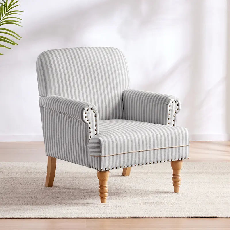 Sofá decorativo tapizado, sillón tipo club de lino con patas para sala de estar