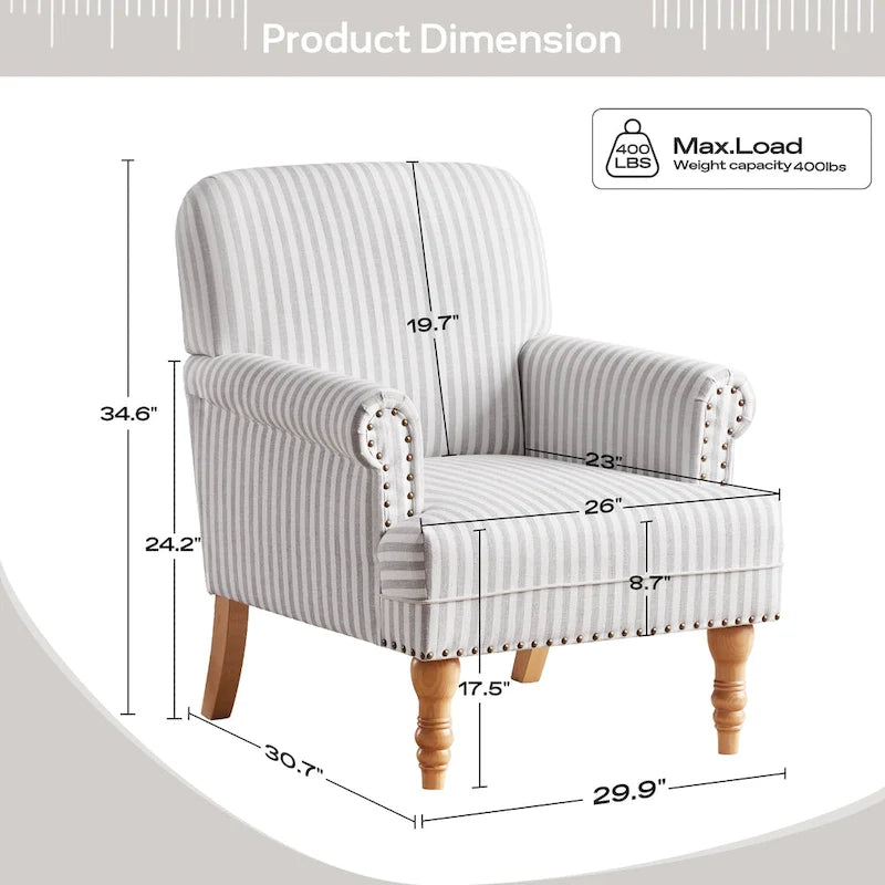 Sofá decorativo tapizado, sillón tipo club de lino con patas para sala de estar