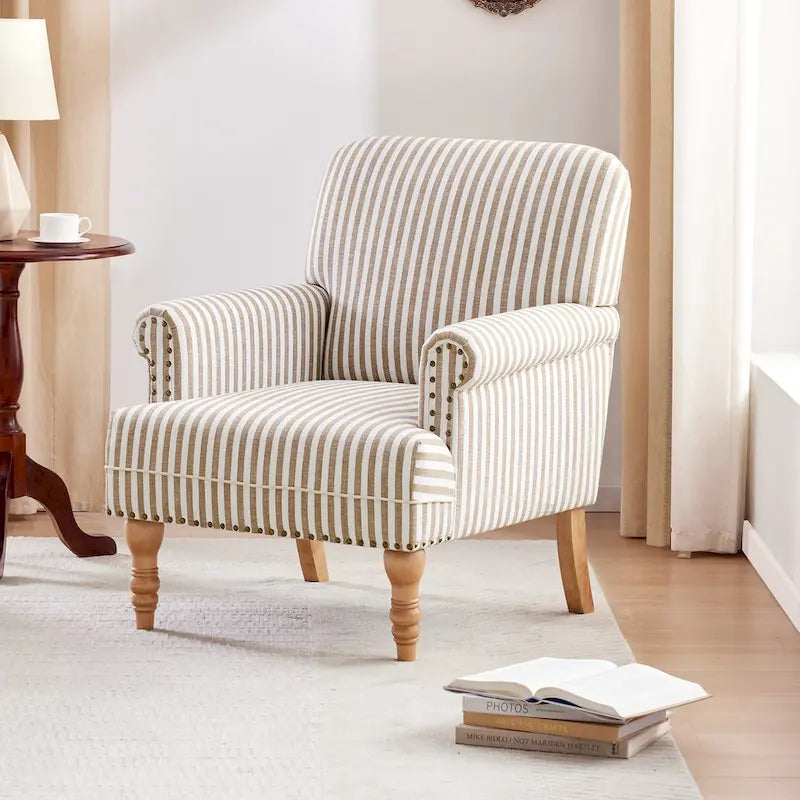 Sofá decorativo tapizado, sillón tipo club de lino con patas para sala de estar