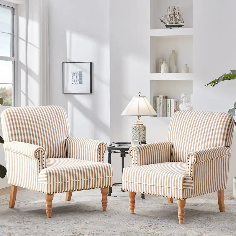 Sofá decorativo tapizado, sillón tipo club de lino con patas para sala de estar