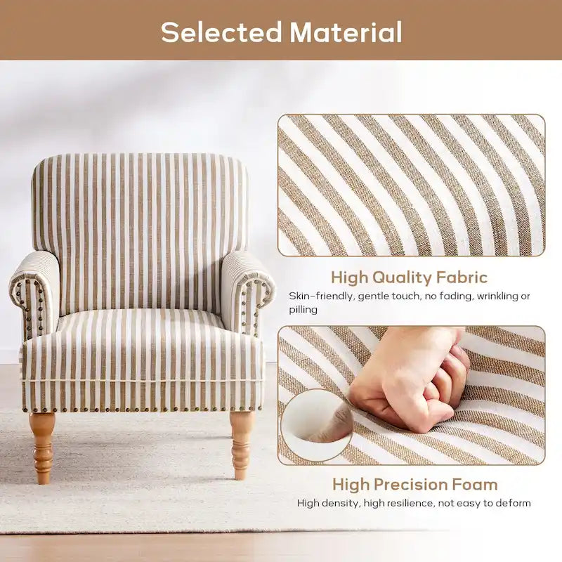 Sofá decorativo tapizado, sillón tipo club de lino con patas para sala de estar